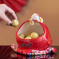 Ceramic Lucky Cat Candy Box Cute Lucky Cat Storage Box Money Box Chinese Home Decor for Attract Weal