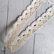 (Per Meter) RDR546 Two-Tone Knitted Lace with Beautiful Cream Motif, 1.8cm Wide
