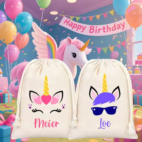 Personalized Unicorn Favor Bags Unicorn Party Favor Party Candy Goodie Bags Birthday Drawstring Favo