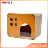 Cat Cardboard House Solid Wood Kitten Lounge Scratching Bed With Detachable Corrugated Board Breatha