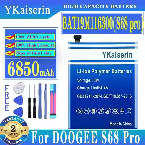 For Doogee S68 Pro S68Pro BAT19M116300 S68 Mobile Phone Battery Premium Replacement 6850mAh