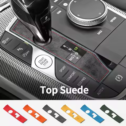 Top Suede For BMW 2/3/4/i4 Series Z4 X3 X5 X6 X7 Gear Shift Knob Panel Cover Trim Frame Sticker Car 