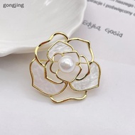 [gongjing] Camellia Flower Pearl Brooch Fashion  Corsage Pin For Women Fashion Scarf Buckle Clothes 