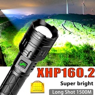 XHP160 Ultra Bright LED Flashlight 16-Core Super Powerful  Zoom Torch TYPE-C USB Lantern