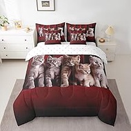Feelyou Kids Cat Bed in a Bag Pet Cats Pattern Comforter Set Twin Size 7 Pieces for Girls Cute Kitte