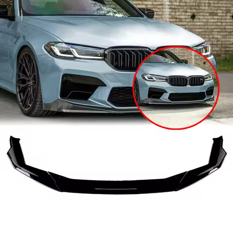 Front Bumper Spoiler Lip Carbon Fiber Look/Gloss Black Protect Splitter For BMW F90 M5 LCI 2021-2024