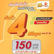 ซิม MY 4G ซิมเทพ ไม่ลดสปีด 4 Mbps สมัครเพียง 150 บาท โทรฟรีในเครือข่ายไม่อั้น ต่อ 31วัน รับสิทธิ์นาน 12 รอบ ระบบเติมเงิน ซิมเน็ตไม่ลดสปีด