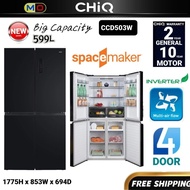 （FREE SHIPPING) CHIQ NEW INVERTOR Multy Air Flow CCD503N 503L French 4Door Fridge (Black) Refrigarat