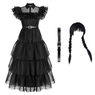 ภาพยนตร์ชุดคอสเพลย์ Wednesday Addams ชุดคอสเพลย์ผู้หญิงกอธิคลมผู้ใหญ่เด็กชุดเดรสสำหรับเด็กชุดปาร์ตี้