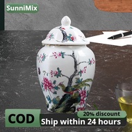 Ceramic Ginger Jar Porcelain Temple Jar Porcelain Food Storage Jar with Lid for Home Table Centerpie