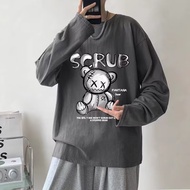 【Plus Size M-8XL】Korean version Cotton Men Long Sleeves T-Shirt Cartoon Bear Print Oversized T-Shirt
