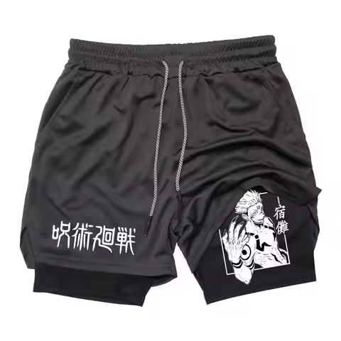 Anime Men's 2-in-1 Workout Shorts | Quick Dry Double Layer with Mesh Liner for Gym & Jogging ZY0075
