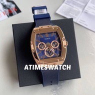Guess Phoenix Multifunction Quartz Watch Rose Gold Tone Case Blue Genuine Leather/Silicone GW0202G4