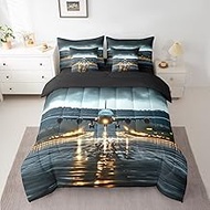 7 Pcs Airport Airplane Bedding Sets Black Clouds Natural Scenery Comforter Set for Kids Teens Adults
