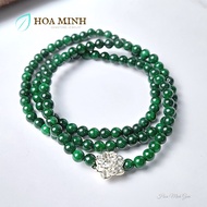 Vòng tay phong thủy đá Cẩm Thạch Sơn Thủy 4 li phối Charm Hoa Sen Bạc bình an | Hoa Minh Gem