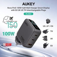 Aukey PA-B9U Nova PinS 100W GaN Wall Charger Smart Display EU UK US TH Interchangeable Plugs (24 Mon