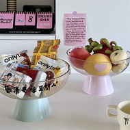 Ins Transparent Serving Tray Bow Printed Snack Candy Plate Household Fruit Drain Bowl