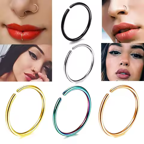 2pcs 20G 0.8mm Thin Fake Nose Ring Septum Helix Nostril Piercing Labret Lip Fake Piercing Titanium C