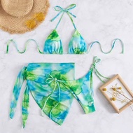 ชุดว่ายน้ำ Bikini Set 3 ชิ้น ทูพีช+กระโปรงคลุมบิกินี สีสันสดใส ใส่เที่ยวทะเล