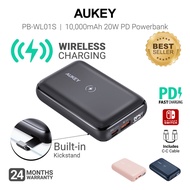 Aukey PB-WL01S 20W 10000mAH PD Wireless Charging w Kickstand Powerbank Portable Charger iP 14 Samsung Note S10