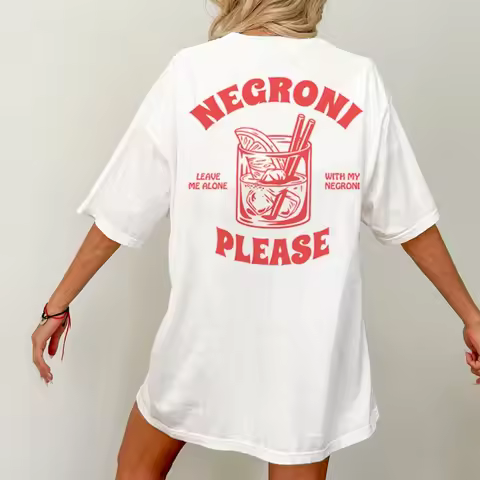 Negroni Please Vintage Streetwear T-Shirts Loose Funny Cocktail Drink Tee Shirt Women Cute Retro Gra