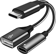 USB C to USB Adapter with Type C Charging, 2 in 1 Type C 3.0 OTG Splitter with 60W PD Fast Charge Compatible for Galaxy S23 S22 S21 Note 20/10,Switch,LG V40 V30 G8, Pixel4 XL,Google TV 2020 (2, Black)