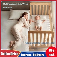 3 in 1 Baby Crib Solid Wood Crib Multifunctional Cradle Bed Wood Crib For Baby With Mosquito Mattress Net Multi-Function Compact Baby Wooden Crib Baby Cot Convertible to Toddler Bed Rocker