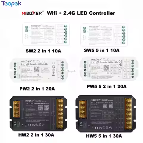 Miboxer WiFi+2.4G LED Controller SW2 PW2 HW2 2IN1 SW5 PW5 PW5 5IN1 12A 20A 30A Tuya APP Music Voice 