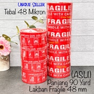MERAH 6pcs Fragile Duct 48mm x 90 Yard Thickness 48 MIKRON Mil Red Duct Tape/ Do Not Drop 2inch 48 m