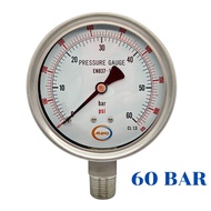 MANO Pressure gauge 60 Bar (870 psi) Dial Size 4 inch Accuracy 1.5% Material Stainless connector 1/2