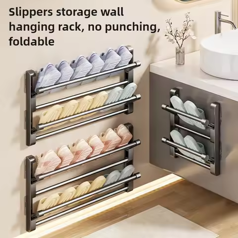 Slippers shoe Rack No Punching Bathroom Slipper Hook Toilet Wall Mounted Bedroom Neat Storage Shoe D