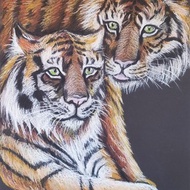 Portraits Tigers. Original painting, oil pastel, tiger wall art