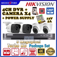 👍4CH PACKAGE👍HIKVISION 5MP Set 4-CHANNEL 4K HIK CCTV 4CH DVR(UP TO 8MP) + 5MP CAMERA+ Power Supply 1