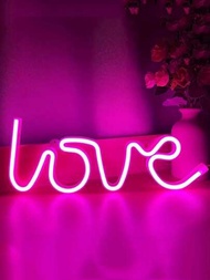 1入組Love造型LED霓虹燈,USB&amp;電池供電新奇的字母熒光色迷你小夜燈,新奇的壁燈帶2入組掛鉤適用於臥室兒童房間派對家庭墻面裝飾