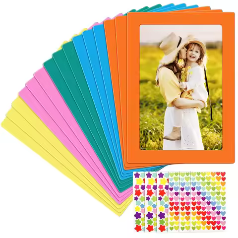 15 4x6-inch Magnetic Photo Frames, Colorful Magnetic Photo Frames, with 6 Heart- and Star-shaped Sti