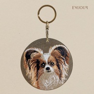 EMJOUR Double-Sided Embroidered Charm-Butterfly Dog | Pet Souvenir Gift Key Ring Bag Accessories Dec