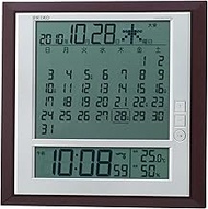 Seiko SQ421B SEIKO Wall Clock, Desk Clock, Multi-purpose, Moon Turning Calendar, Radio-Controlled Digital, Six-Day Temperature, Humidity Display, Brown, Metallic