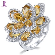 Lohaspie Đồ Trang Sức Bất 7.8 Carats Rắn Sterling Bạc 925 Nhẫn Ban Đầu bằng đá thạch anh vàng tự nhi