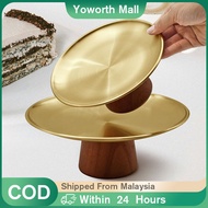 Stainless Steel High Stem Platter Desert Tray With Wooden Base / Fruit Plate / Cup Cake Tray /Snack 