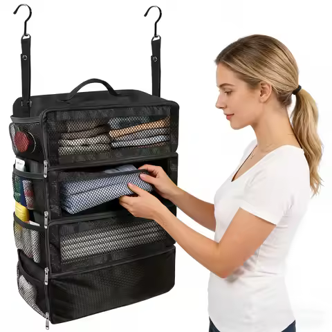 Suitcase Organizer, Travel Luggage Organizer Portable Hanging Shelves Collapsible Hanging Packing Cu