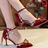 Lolita High Heels Hand-Made Stiletto High Heels Flat Strap Diamond Chain Lolita Adult Gift cos Women