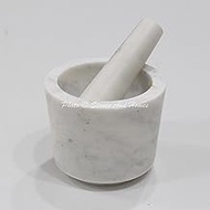 Stones And Homes Indian White Mortar and Pestle Set Big Bowl Marble Spices Masher Stone Grinder for Home and Kitchen 4 Inch Polished Robust Round Herbs Spices Stone Grinder - (10 x 8 cm)