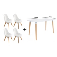 (YEAR END SALE) EAMES CUSHIONS RECTANGULAR TABLE 120CM WITH 4 WHITE EAMES CHAIRS / DINING OFFICE LEI