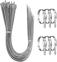 Heavy Duty Metal Zip Ties-10PCS, 28 inch, Silver-Max Weight 337lbs-Outdoor Use-304 Stainless Steel-f