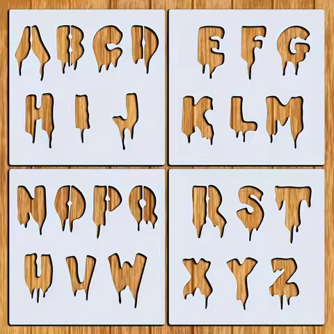 4PCS 8x8 Inch Horror Alphabet Stencils Reusable Dripping Letter Painting Templates for Halloween Wal