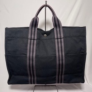 85% new Hermès Fourre Tout GM Handbag Tote Bag Cotton Black Grey Hermes黑灰色棉質手抽袋