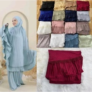 Telekung Sutra Silk (S.K) – Premium Full Sutra Silk with Elegant Lace | Free Size (Dewasa) + FREE Bl