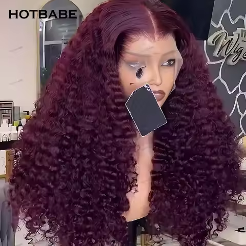 450 Density Burgundy Colored Kinky Curly Glueless Wig 13x6 HD Lace Front Human Hair Wig 99J Colored 