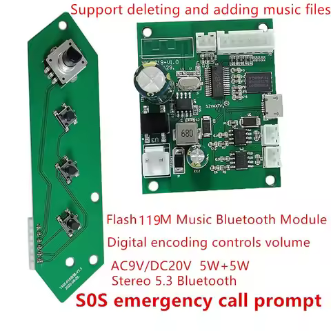 Flash 119M Memory Music Bluetooth Module AC9V/DC20V Digital Encoding Control Volume MP3 PCBA Speaker