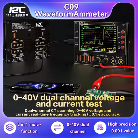 I2C C09 Waveform Ammeter 0-40V Input Dual Channel Voltage Current Tester 4 Inch HD Display Fast Diod